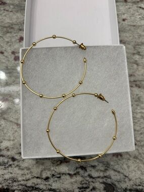 Gold Bead Accent Hoop Earrings for Women